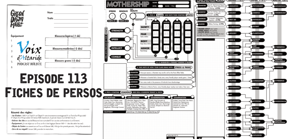 la fiche de personnage de Mothership, un jeu osr pour jouer à Aliens